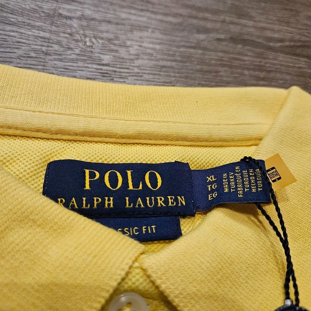 Polo Ralph Lauren Polo Shirt Mens XL Yellow Tropical Mesh Polo 67' Classic Fit